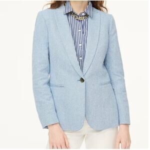 J.Crew Women's 12 Herringbone One-Button Blazer Jacket Long Sleeve Linen Blend